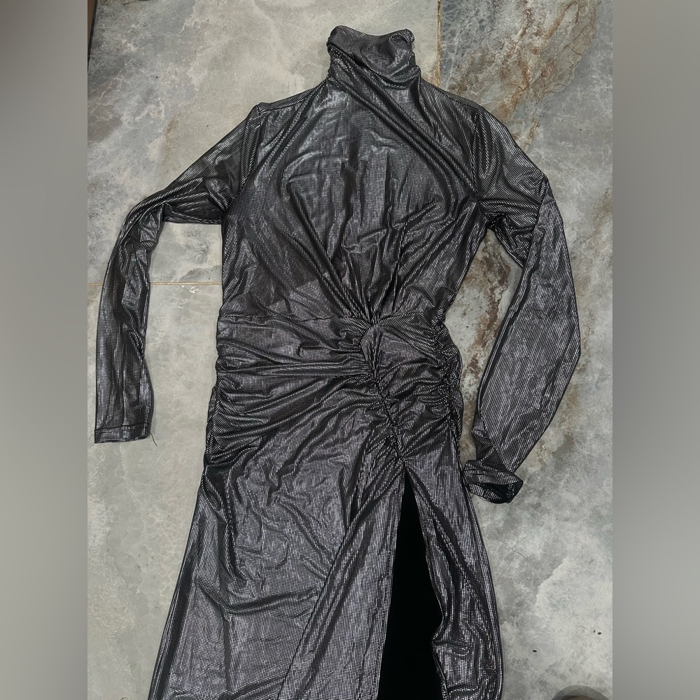 Fashion Nova Silver Ruched Asymmetrical Bodycon Dress - Picture 7 of 7